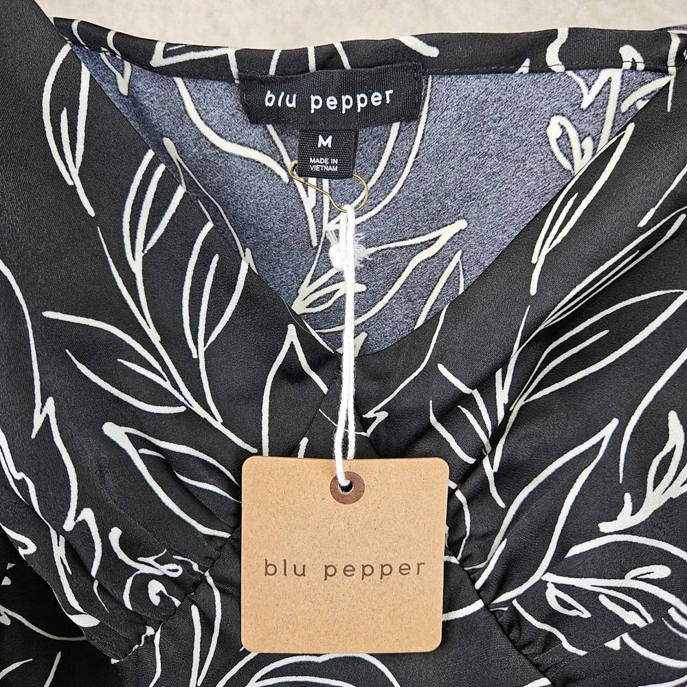 Blu Pepper Anthropologie Black White Floral Maxi‎ Dress Sleeveless Slit Tie Sz M